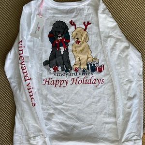 Vineyard Vines long sleeve Christmas shirt with dogs, size medium NWT